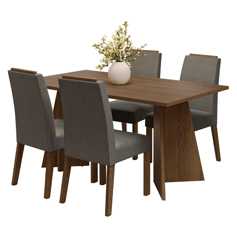 Conjunto Sala de Jantar Tampo de Madeira 4 Cadeiras Rustic/Silver Évora Madesa - Image 2
