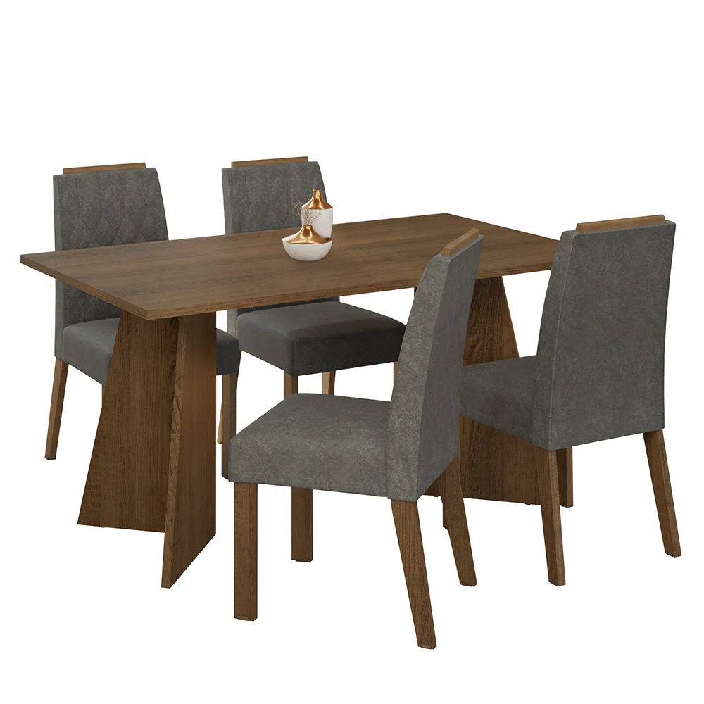 Conjunto Sala de Jantar Tampo de Madeira 4 Cadeiras Rustic/Silver Tulum Madesa - Image 2