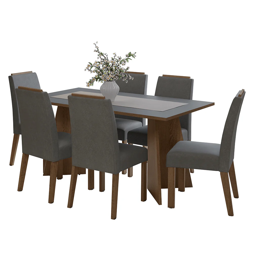 Conjunto Sala de Jantar Tampo de Madeira 6 Cadeiras Rustic/Cinza/Silver Soho Madesa - Image 2