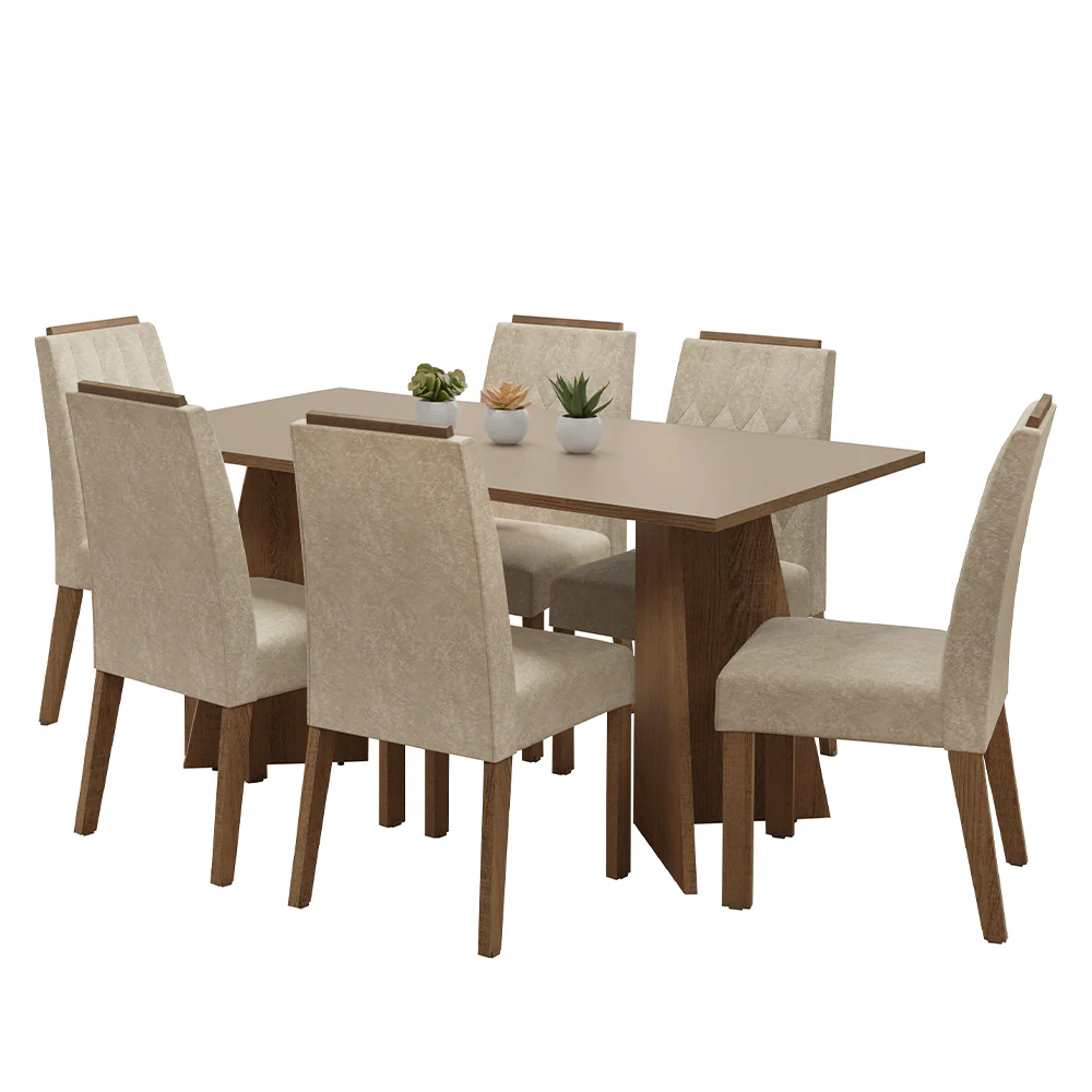 Conjunto Sala de Jantar Tampo de Madeira 6 Cadeiras Rustic/Crema/Imperial Leon Madesa - Image 2