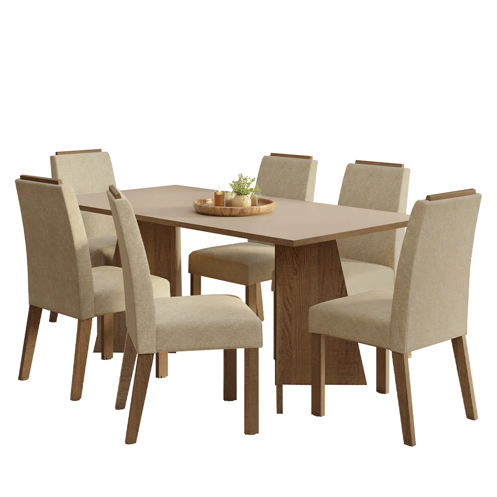 Conjunto Sala de Jantar Tampo de Madeira 6 Cadeiras Rustic/Crema/Imperial Minsk Madesa - Image 2