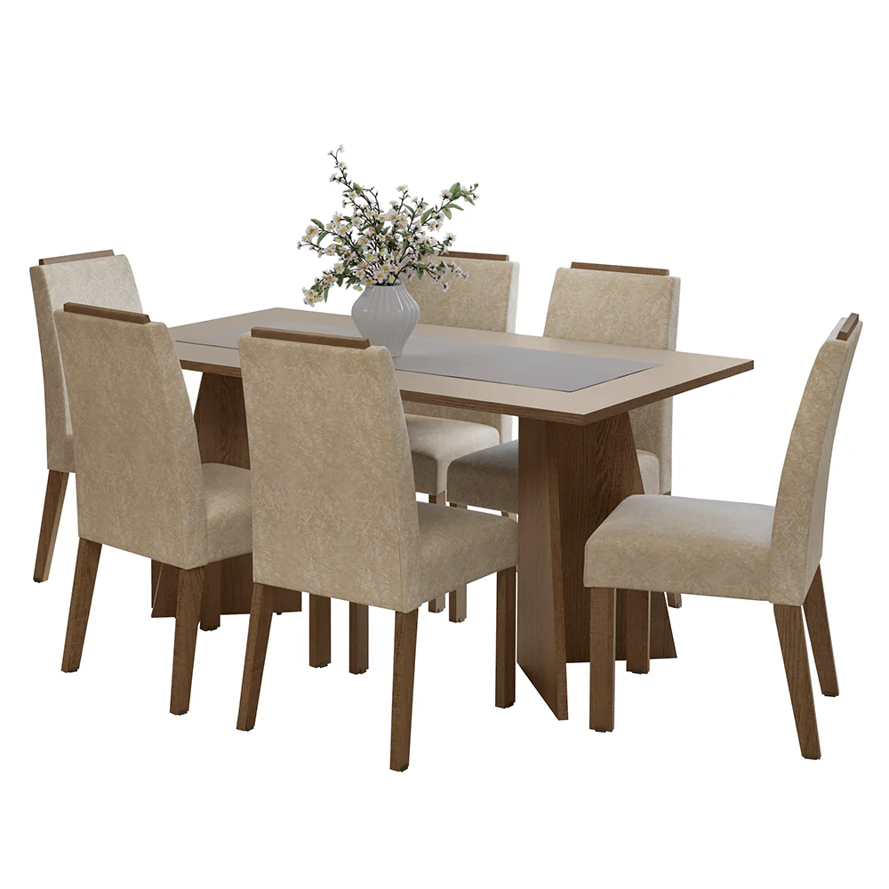 Conjunto Sala de Jantar Tampo de Madeira 6 Cadeiras Rustic/Crema/Imperial Soho Madesa - Image 2
