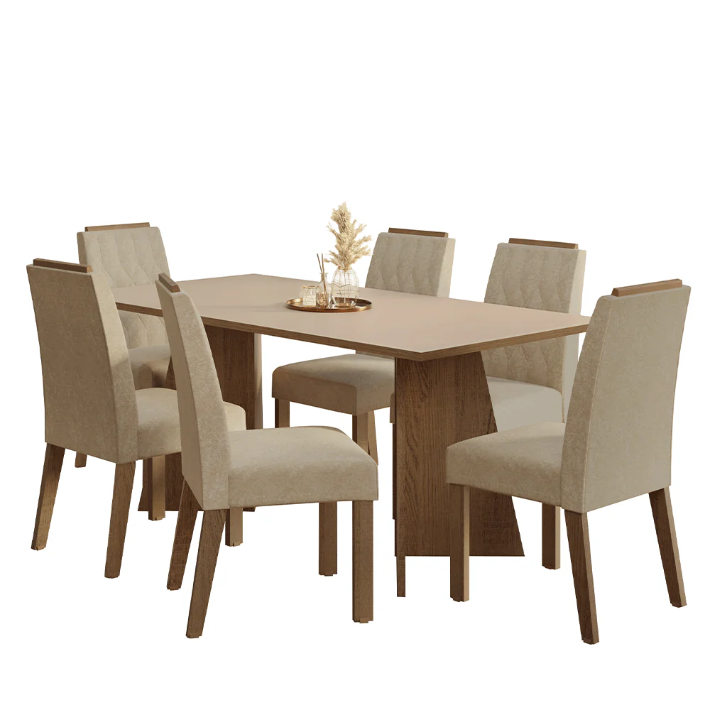Conjunto Sala de Jantar Tampo de Madeira 6 Cadeiras Rustic/Crema/Imperial York Madesa - Image 2