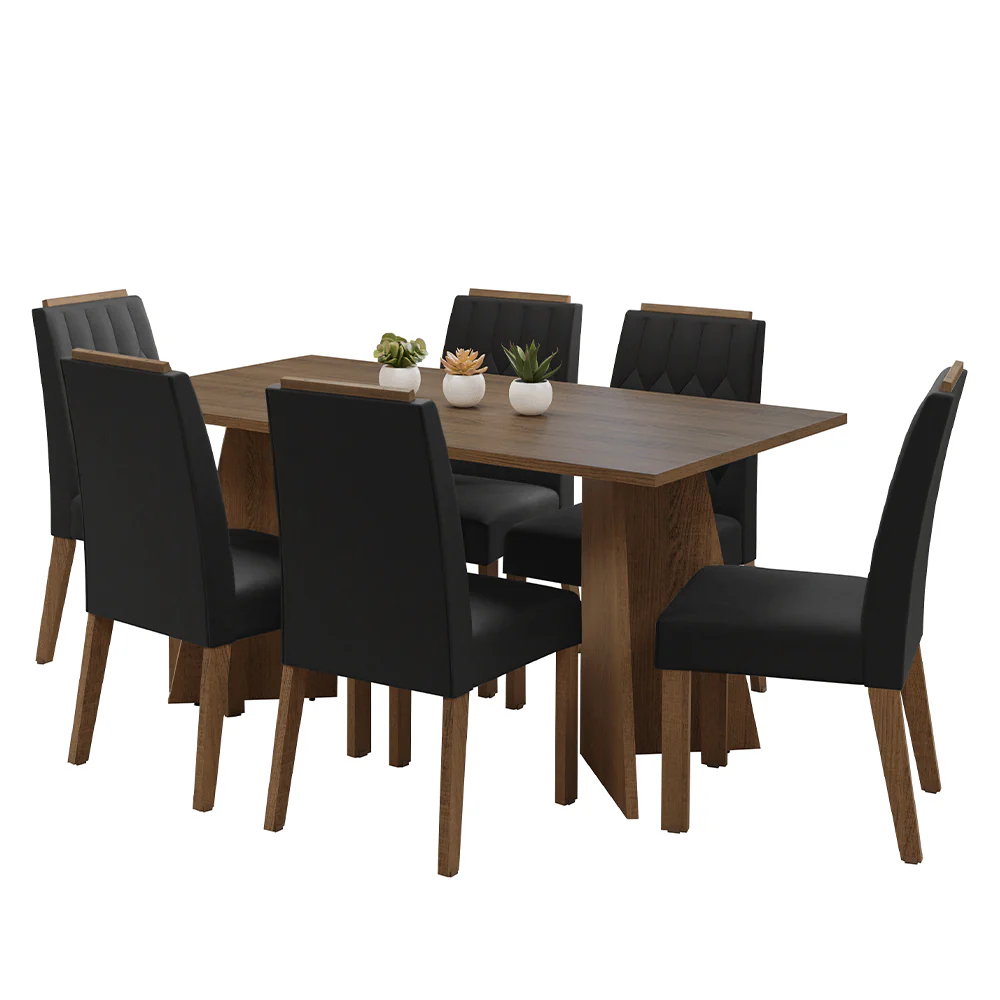Conjunto Sala de Jantar Tampo de Madeira 6 Cadeiras Rustic/Oxford Leon Madesa - Image 2