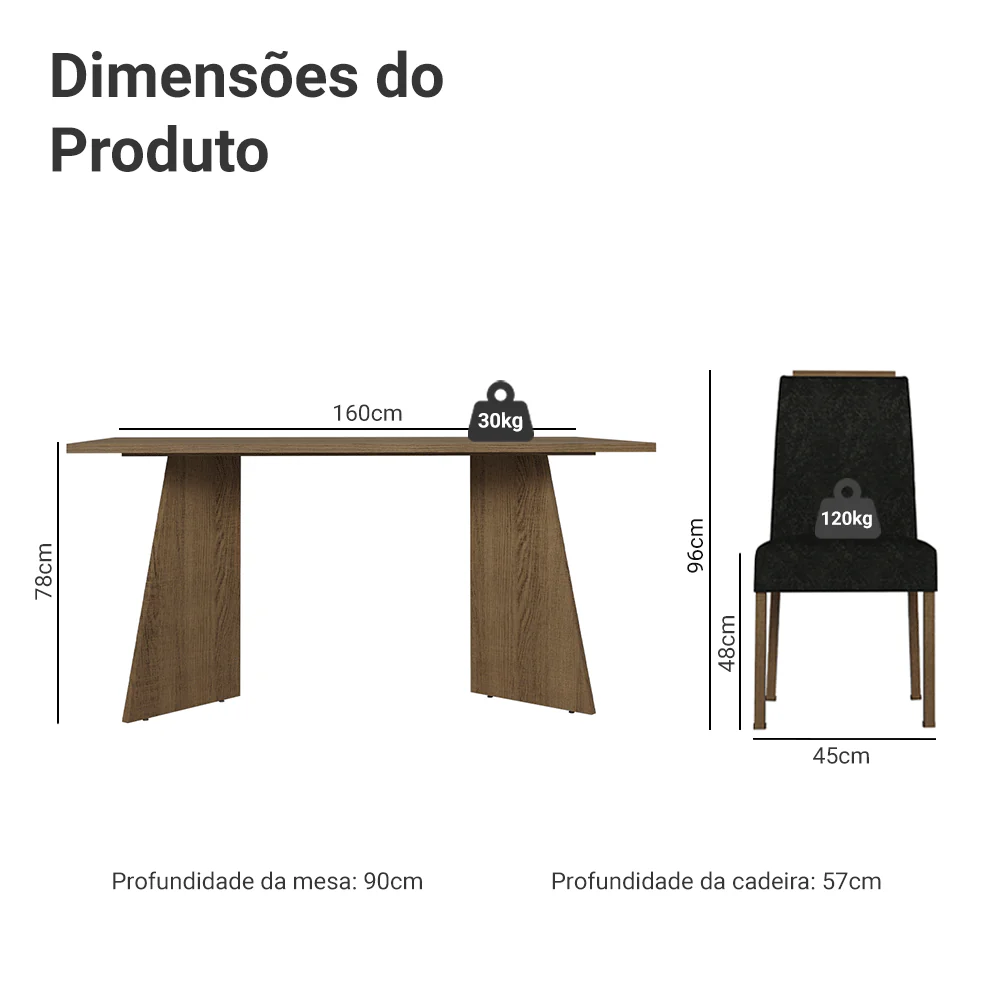 Conjunto Sala de Jantar Tampo de Madeira 6 Cadeiras Rustic/Oxford Soho Madesa - Image 3