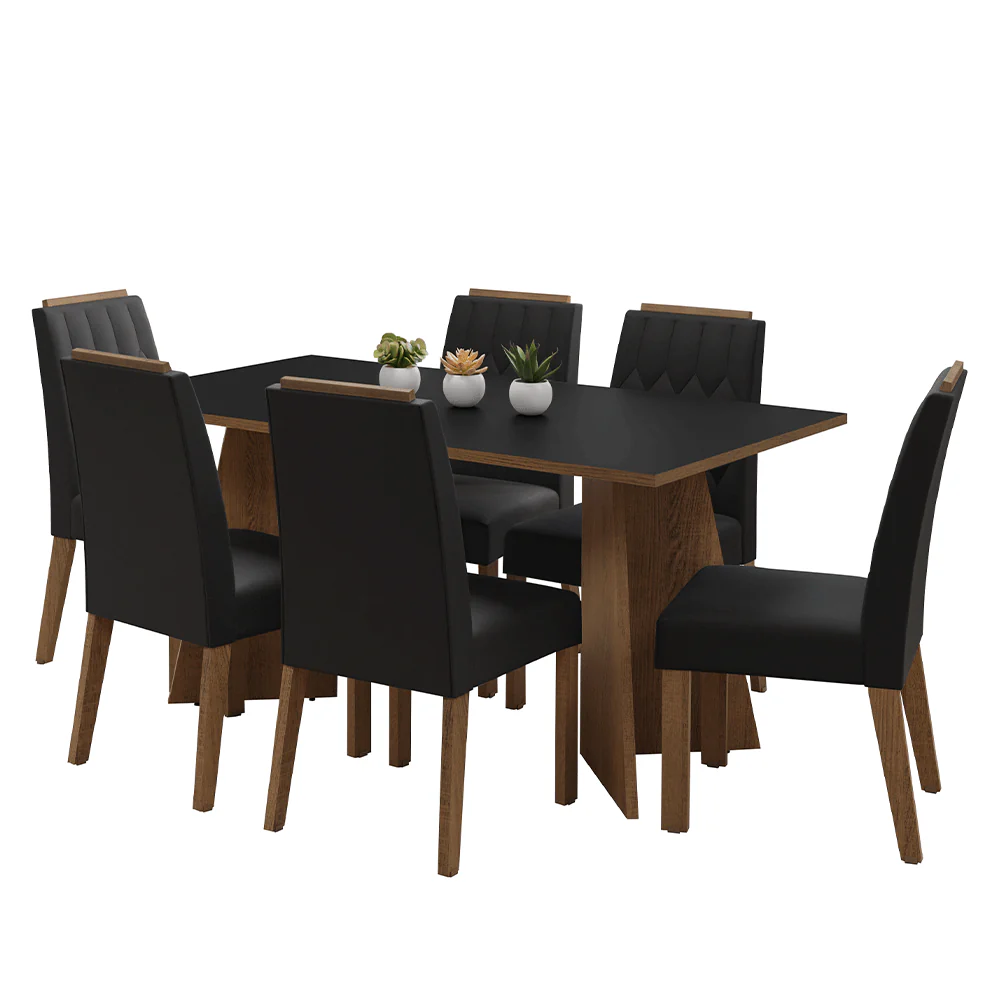 Conjunto Sala de Jantar Tampo de Madeira 6 Cadeiras Rustic/Preto/Oxford Leon Madesa - Image 2