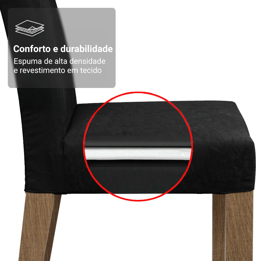 Conjunto Sala de Jantar Tampo de Madeira 6 Cadeiras Rustic/Preto/Oxford Minsk Madesa - Image 8