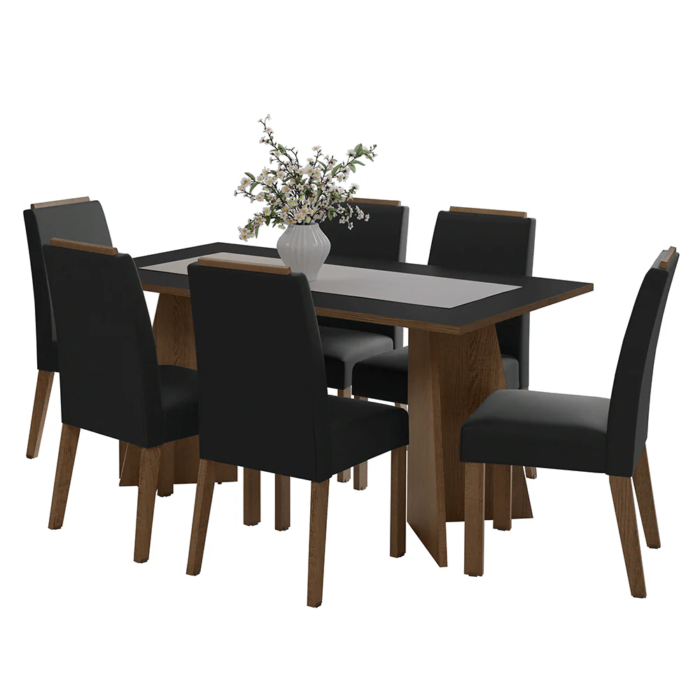 Conjunto Sala de Jantar Tampo de Madeira 6 Cadeiras Rustic/Preto/Oxford Soho Madesa - Image 2