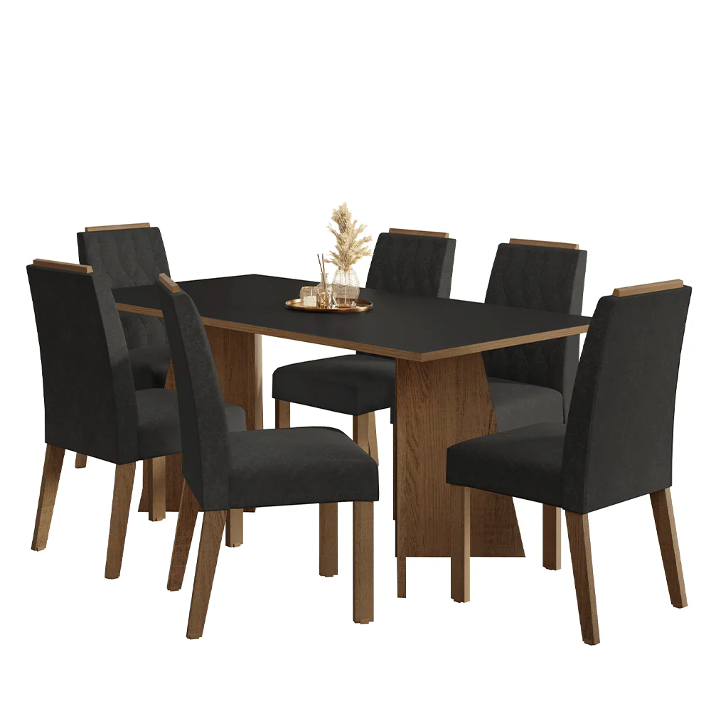 Conjunto Sala de Jantar Tampo de Madeira 6 Cadeiras Rustic/Preto/Oxford York Madesa - Image 2