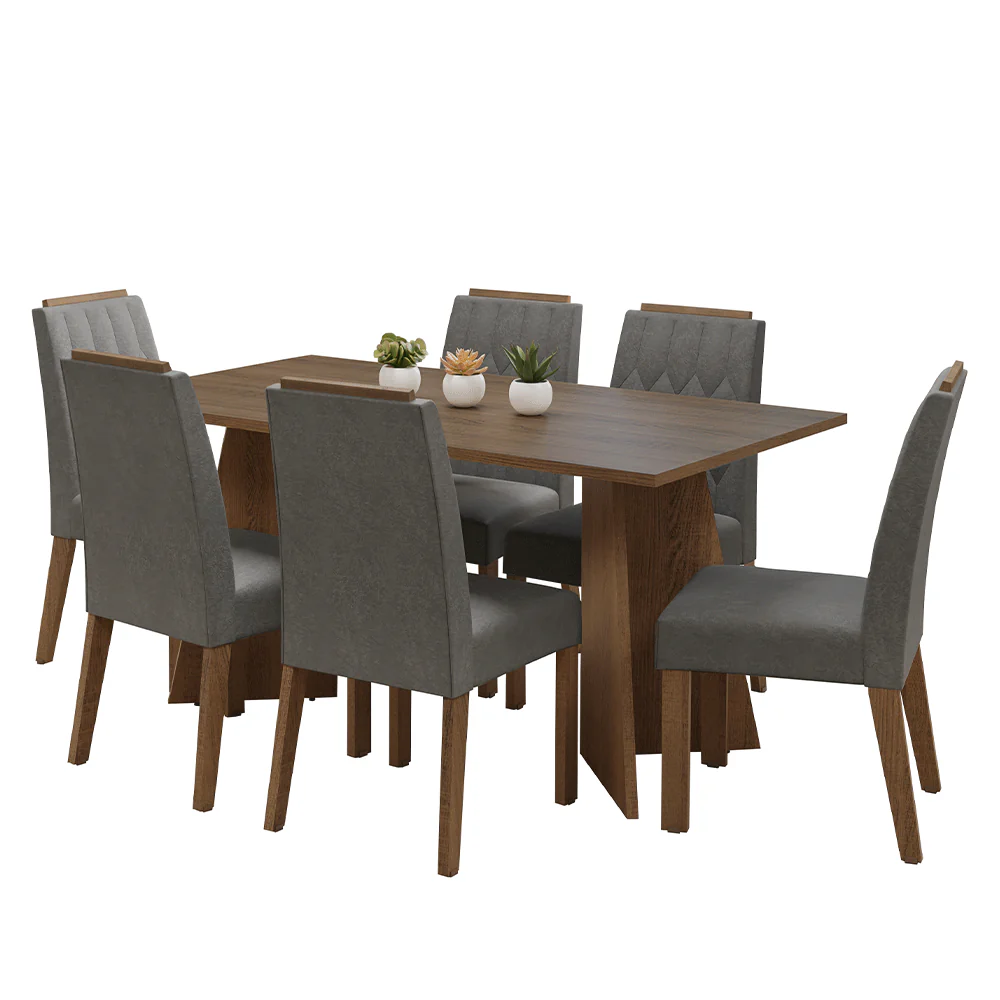 Conjunto Sala de Jantar Tampo de Madeira 6 Cadeiras Rustic/Silver Leon Madesa - Image 2
