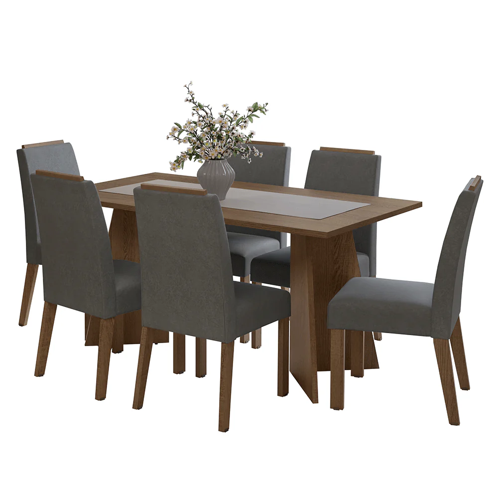 Conjunto Sala de Jantar Tampo de Madeira 6 Cadeiras Rustic/Silver Soho Madesa - Image 2