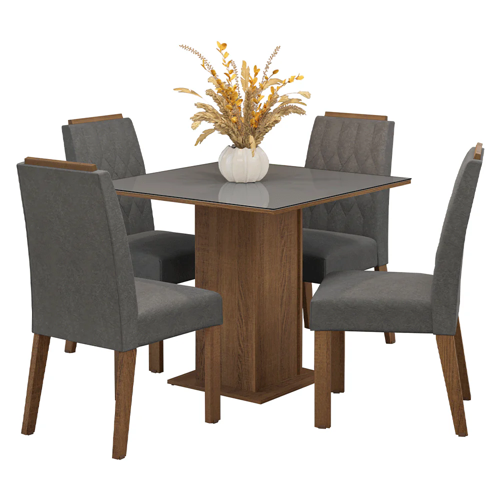 Conjunto Sala de Jantar Tampo de Vidro 4 Cadeiras Rustic/Cinza/Silver Capri Madesa - Image 2