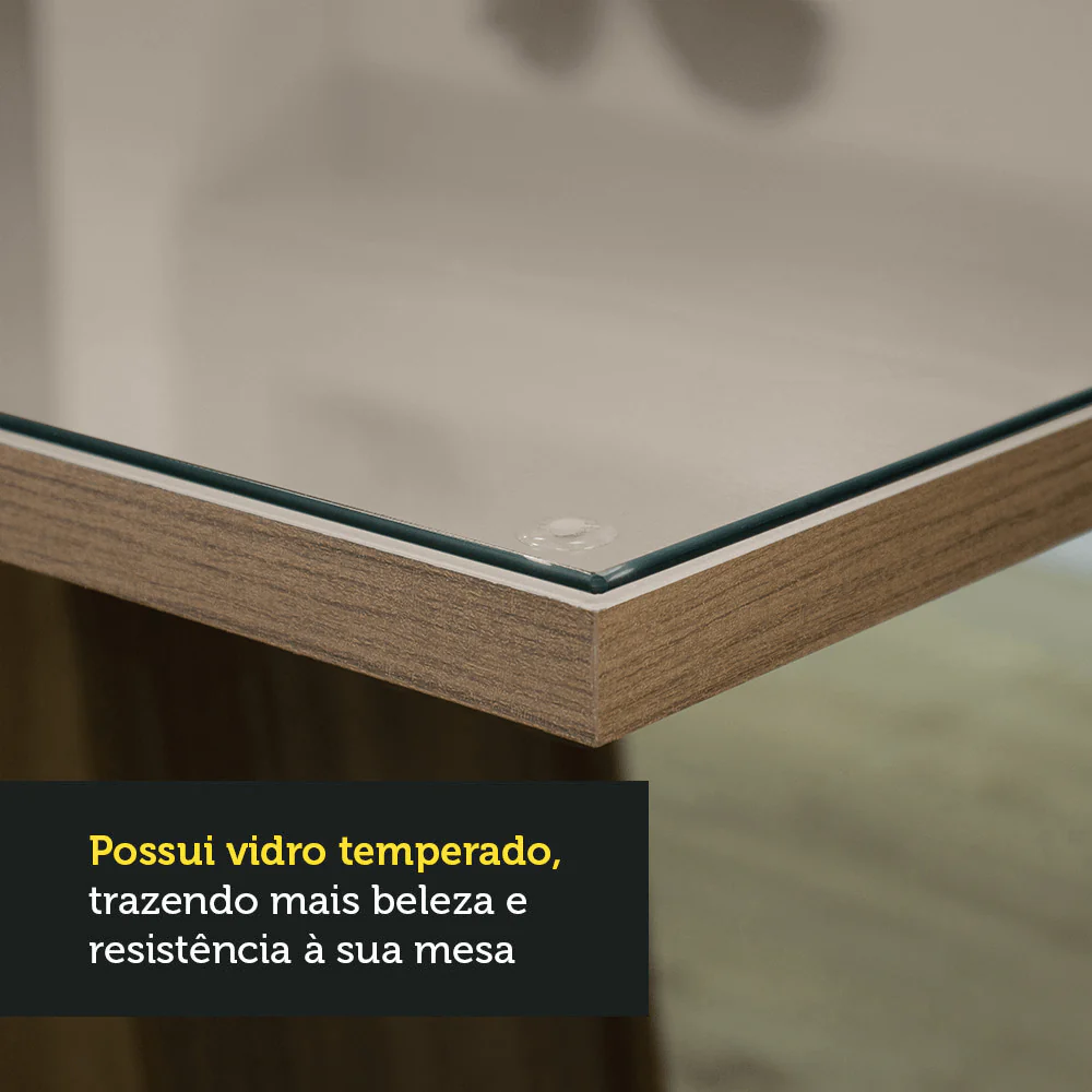 Conjunto Sala de Jantar Tampo de Vidro 4 Cadeiras Rustic/Crema/Bege Leme Madesa - Image 2