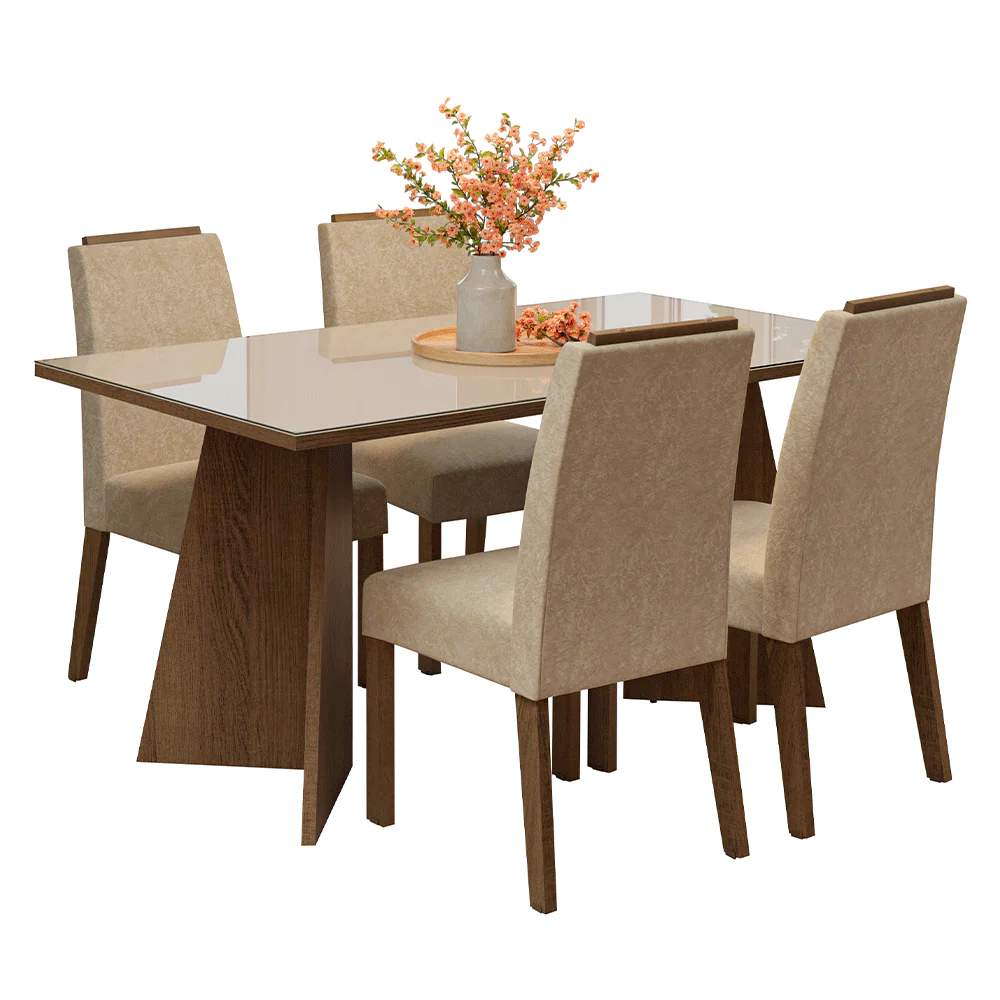 Conjunto Sala de Jantar Tampo de Vidro 4 Cadeiras Rustic/Crema/Imperial Braga Madesa - Image 2