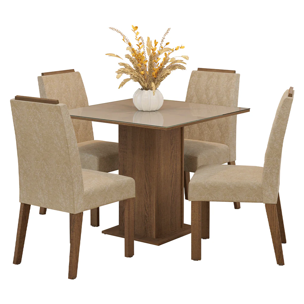 Conjunto Sala de Jantar Tampo de Vidro 4 Cadeiras Rustic/Crema/Imperial Capri Madesa - Image 2