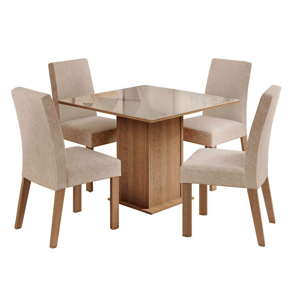 Conjunto Sala de Jantar Tampo de Vidro 4 Cadeiras Rustic/Crema/Imperial Nevada Madesa - Image 2