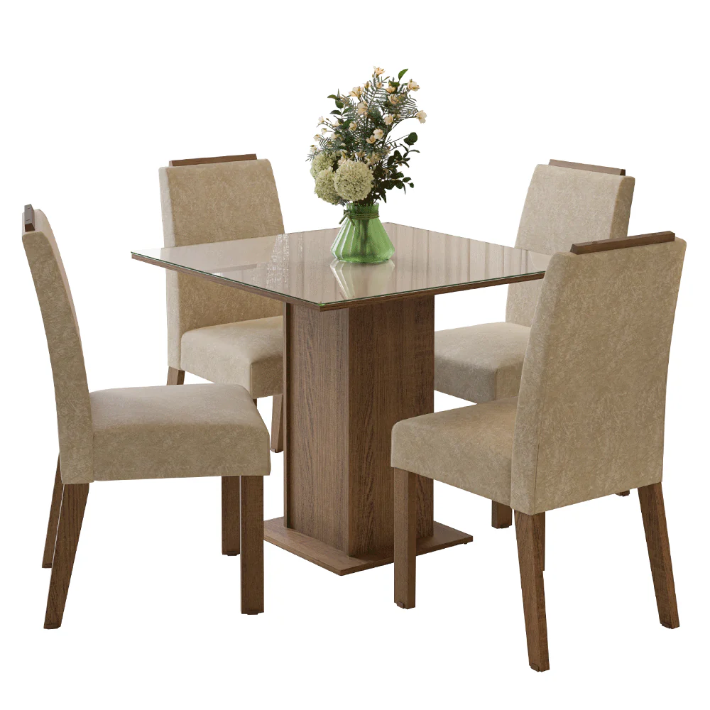 Conjunto Sala de Jantar Tampo de Vidro 4 Cadeiras Rustic/Crema/Imperial Sines Madesa - Image 2