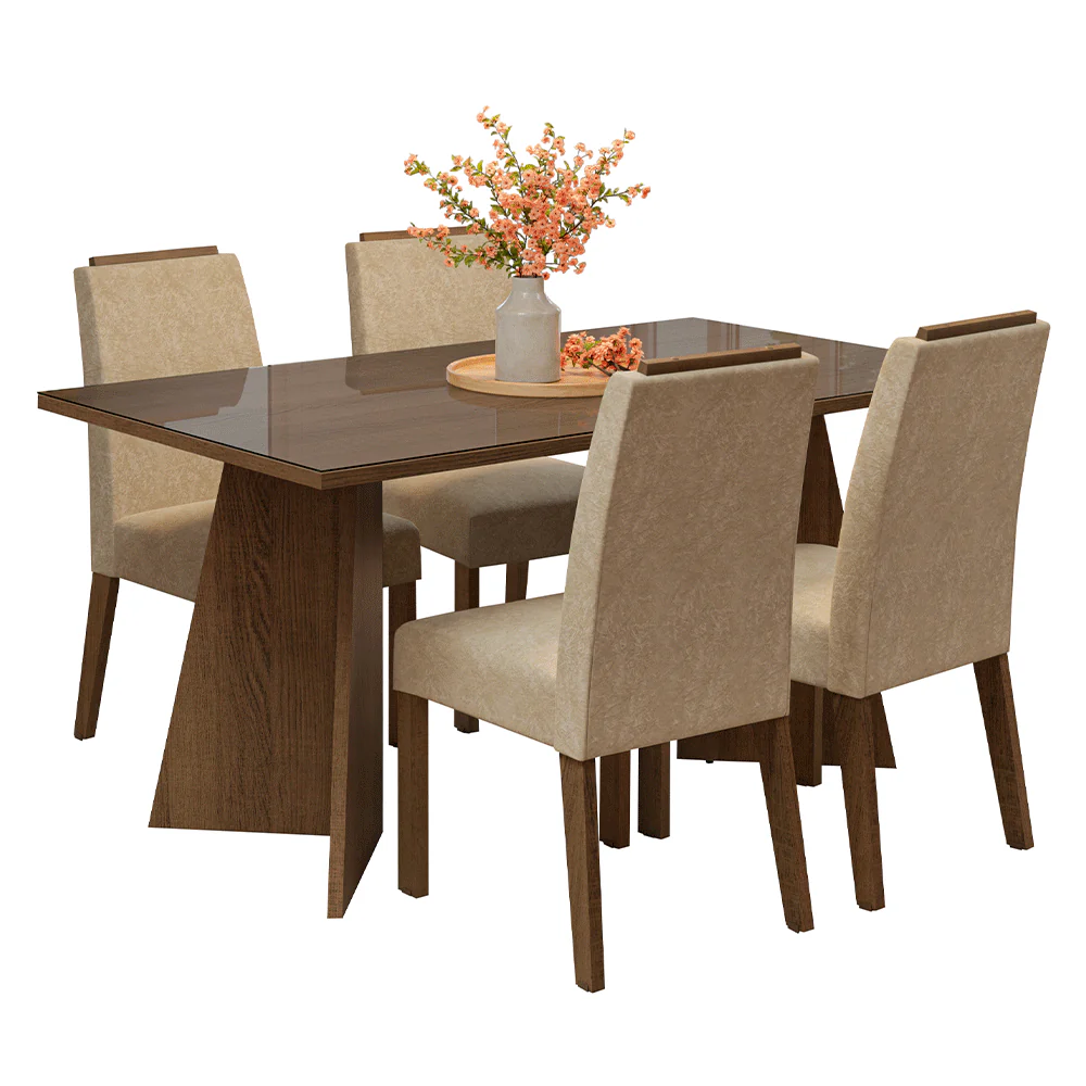 Conjunto Sala de Jantar Tampo de Vidro 4 Cadeiras Rustic/Imperial Braga Madesa - Image 2