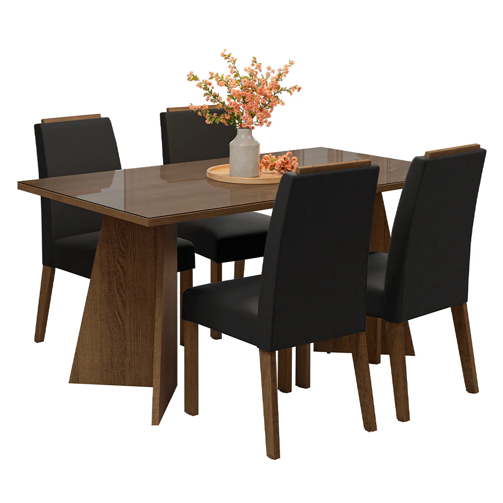 Conjunto Sala de Jantar Tampo de Vidro 4 Cadeiras Rustic/Oxford Braga Madesa - Image 2