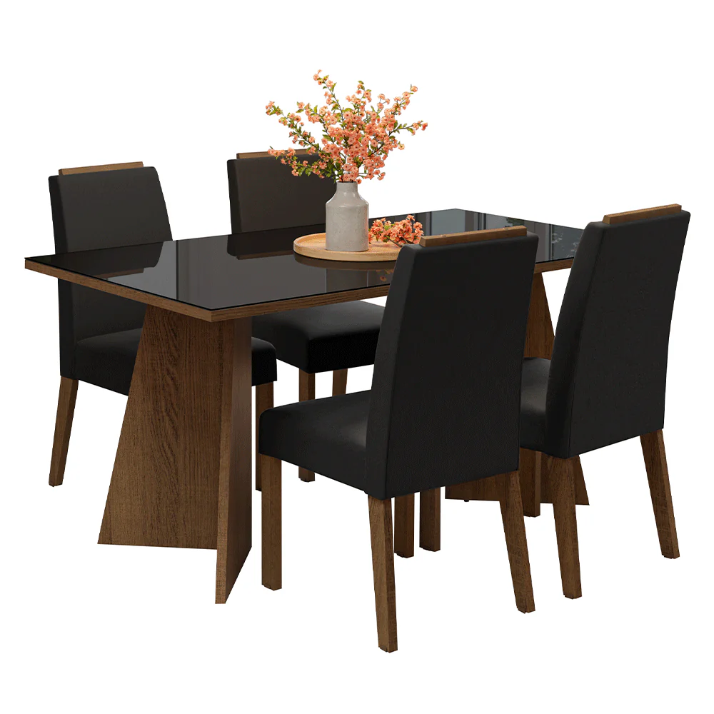 Conjunto Sala de Jantar Tampo de Vidro 4 Cadeiras Rustic/Preto/Oxford Braga Madesa - Image 2