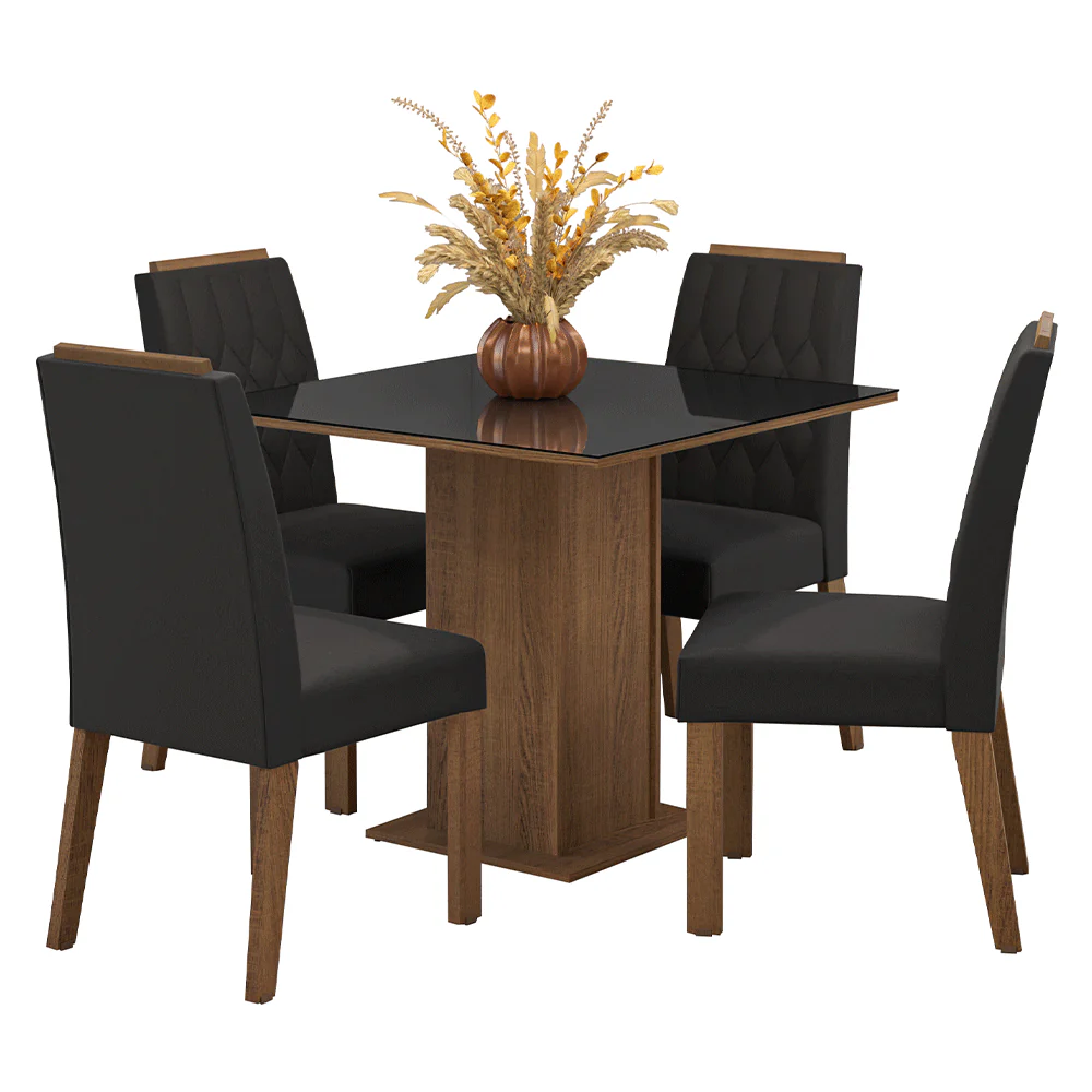 Conjunto Sala de Jantar Tampo de Vidro 4 Cadeiras Rustic/Preto/Oxford Capri Madesa - Image 2