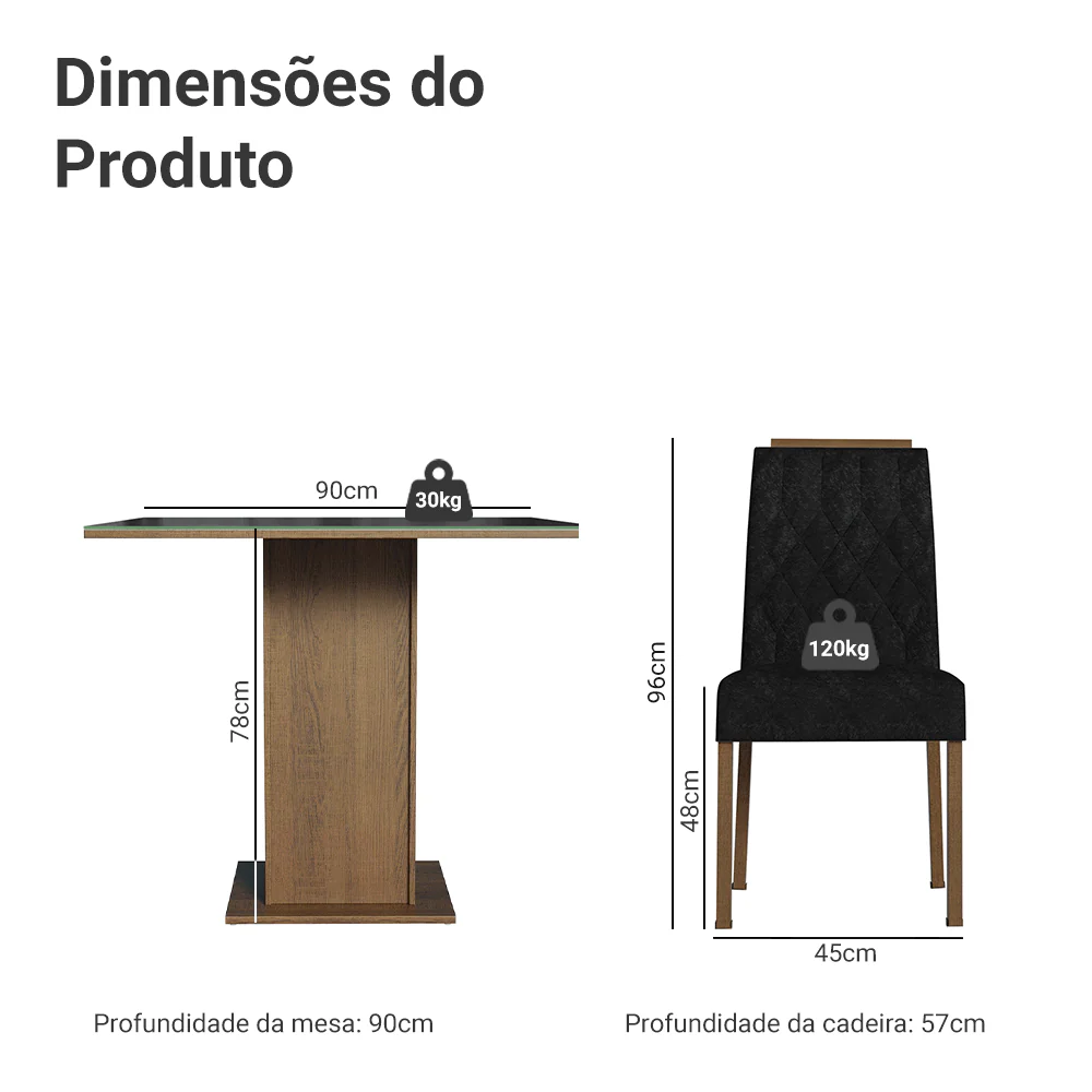 Conjunto Sala de Jantar Tampo de Vidro 4 Cadeiras Rustic/Preto/Oxford Capri Madesa - Image 3