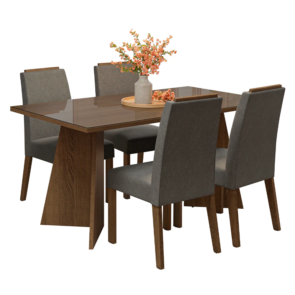 Conjunto Sala de Jantar Tampo de Vidro 4 Cadeiras Rustic/Silver Braga Madesa - Image 2