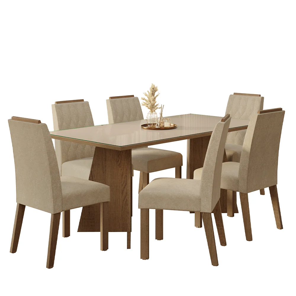 Conjunto Sala de Jantar Tampo de Vidro 6 Cadeiras Rustic/Crema/Imperial Siena Madesa - Image 2
