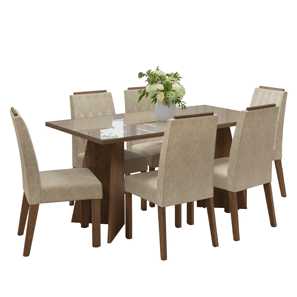 Conjunto Sala de Jantar Tampo de Vidro 6 Cadeiras Rustic/Crema/Imperial Sintra Madesa - Image 2