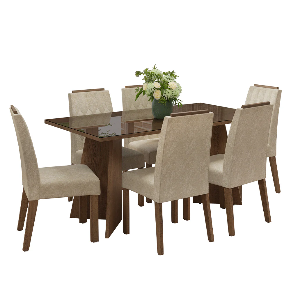 Conjunto Sala de Jantar Tampo de Vidro 6 Cadeiras Rustic/Imperial Sintra Madesa - Image 2