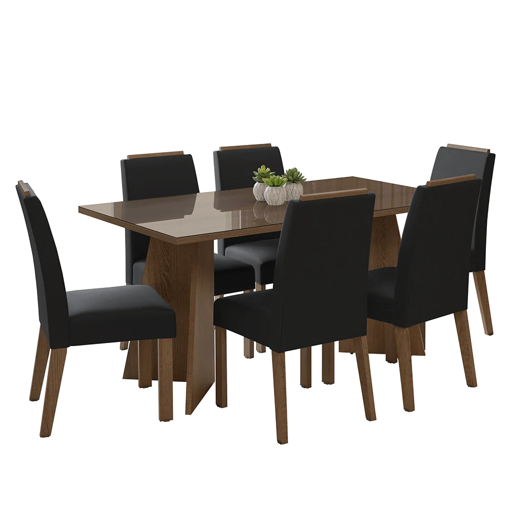 Conjunto Sala de Jantar Tampo de Vidro 6 Cadeiras Rustic/Oxford Madrid Madesa - Image 2