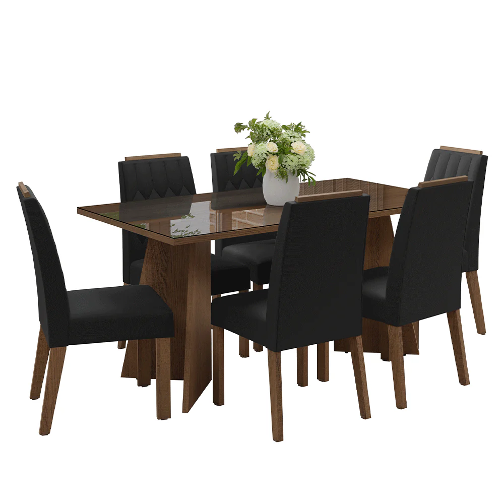 Conjunto Sala de Jantar Tampo de Vidro 6 Cadeiras Rustic/Oxford Sintra Madesa - Image 2