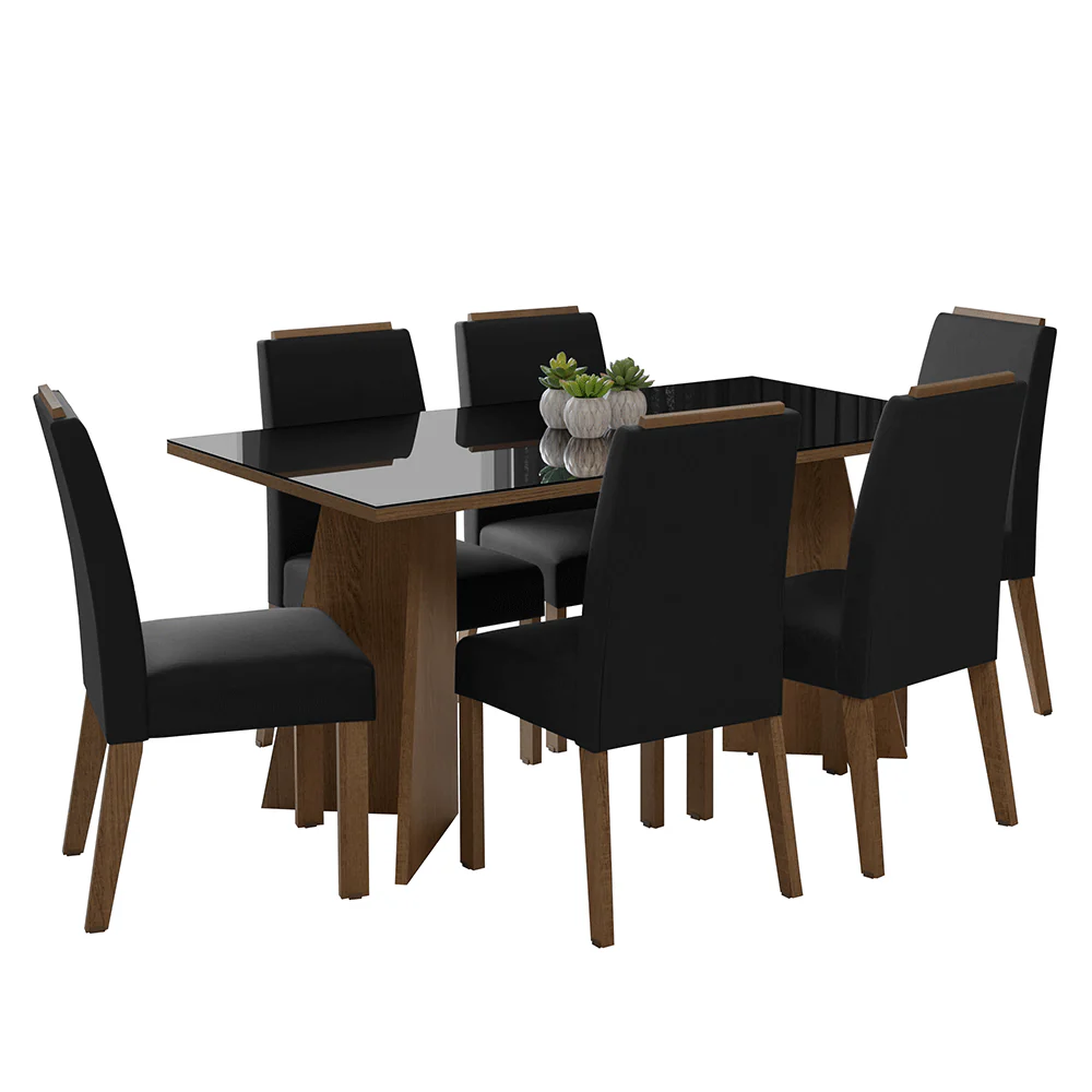 Conjunto Sala de Jantar Tampo de Vidro 6 Cadeiras Rustic/Preto/Oxford Madrid Madesa - Image 2