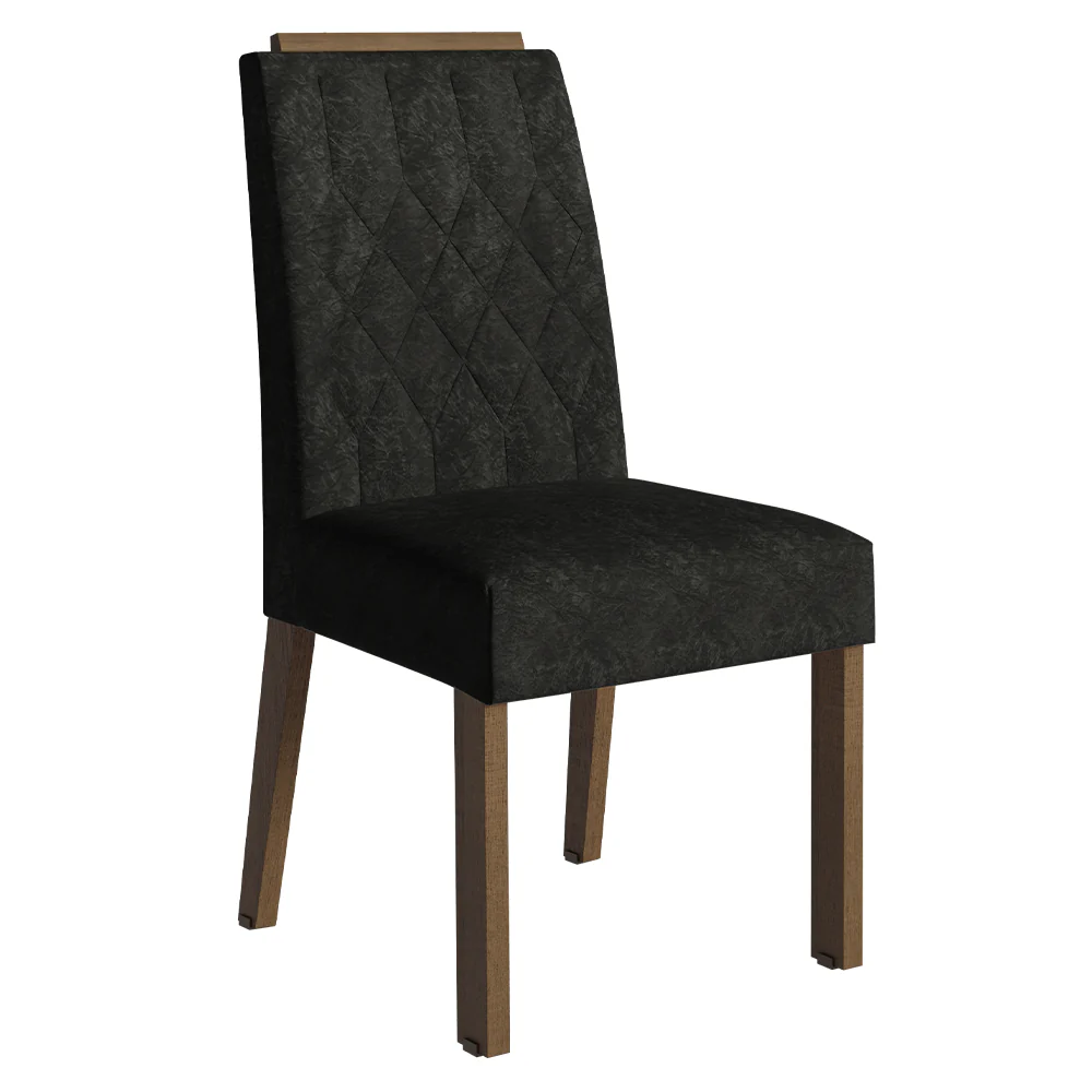 Conjunto Sala de Jantar Tampo de Vidro 6 Cadeiras Rustic/Preto/Oxford Sintra Madesa - Image 5