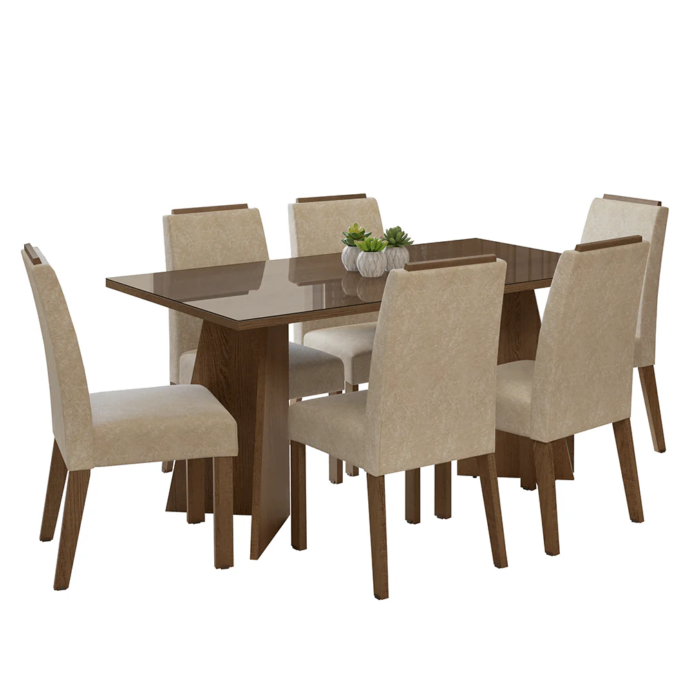 Conjunto Sala de Jantar Tampo de Vidro 6 Cadeiras Rustic/Imperial Madrid Madesa - Image 2