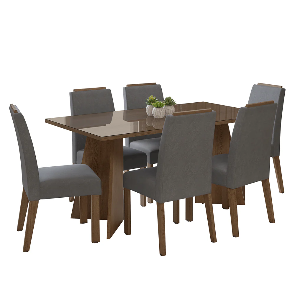 Conjunto Sala de Jantar Tampo de Vidro 6 Cadeiras Rustic/Silver Madrid Madesa - Image 2