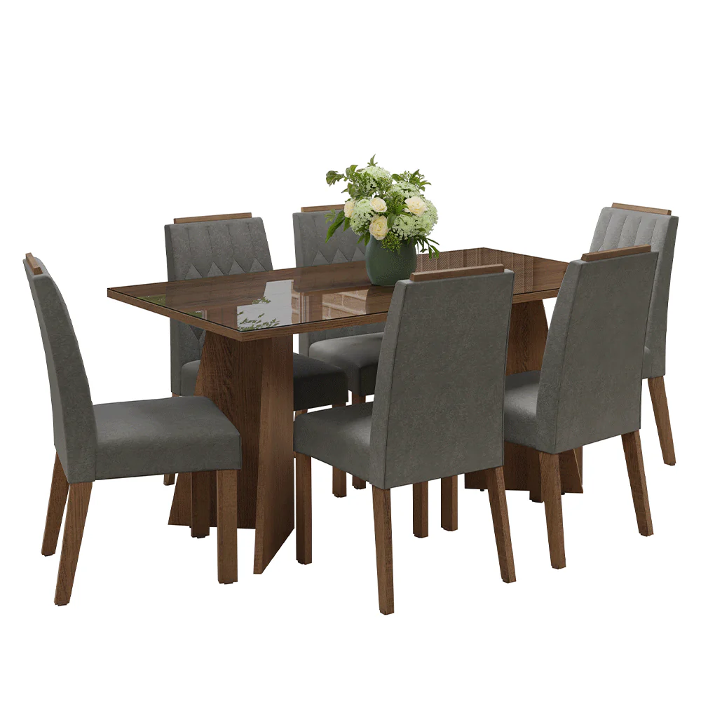Conjunto Sala de Jantar Tampo de Vidro 6 Cadeiras Rustic/Silver Sintra Madesa - Image 2