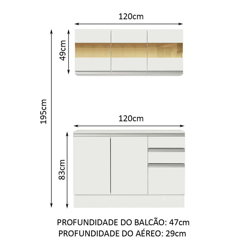 Armário de Cozinha Compacta 100% MDF 120 cm Branco Smart Madesa 01 - Image 3