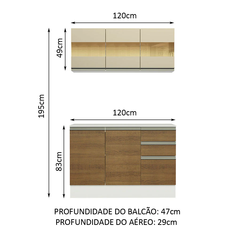 Armário de Cozinha Compacta 100% MDF 120 cm Branco/Rustic/Crema Smart Madesa 01 - Image 3