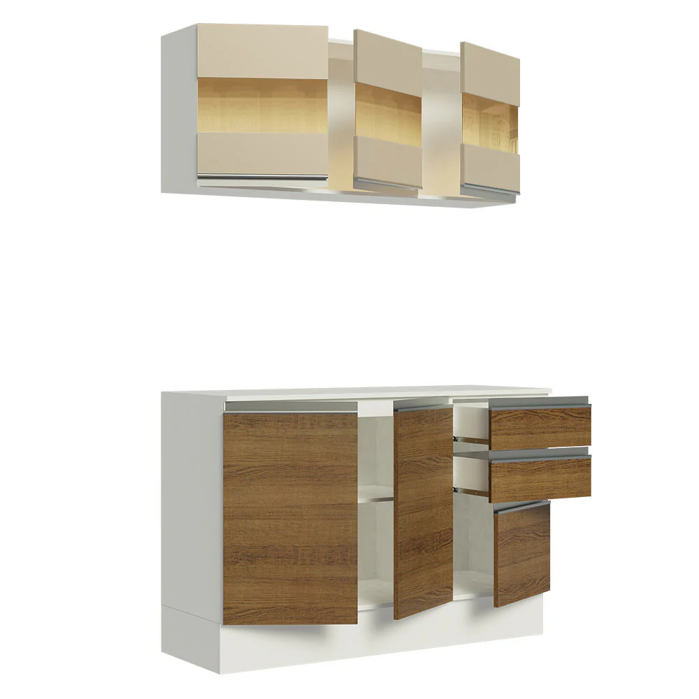 Armário de Cozinha Compacta 100% MDF 120 cm Branco/Rustic/Crema Smart Madesa 01 - Image 5