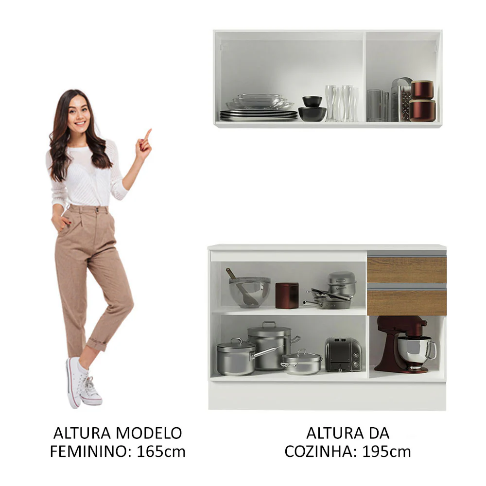 Armário de Cozinha Compacta 100% MDF 120 cm Branco/Rustic/Crema Smart Madesa 01 - Image 6