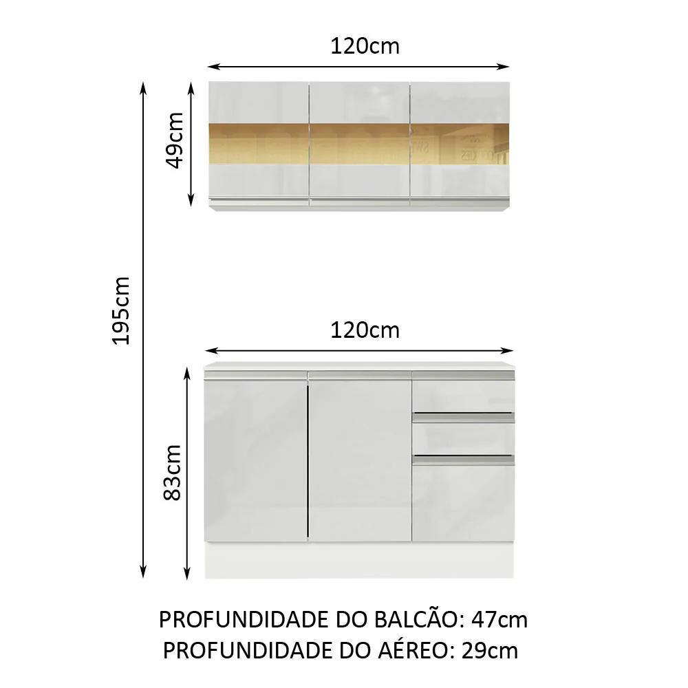 Armário de Cozinha Compacta 100% MDF 120 cm Frentes Branco Brilho Smart Madesa XP - Image 3