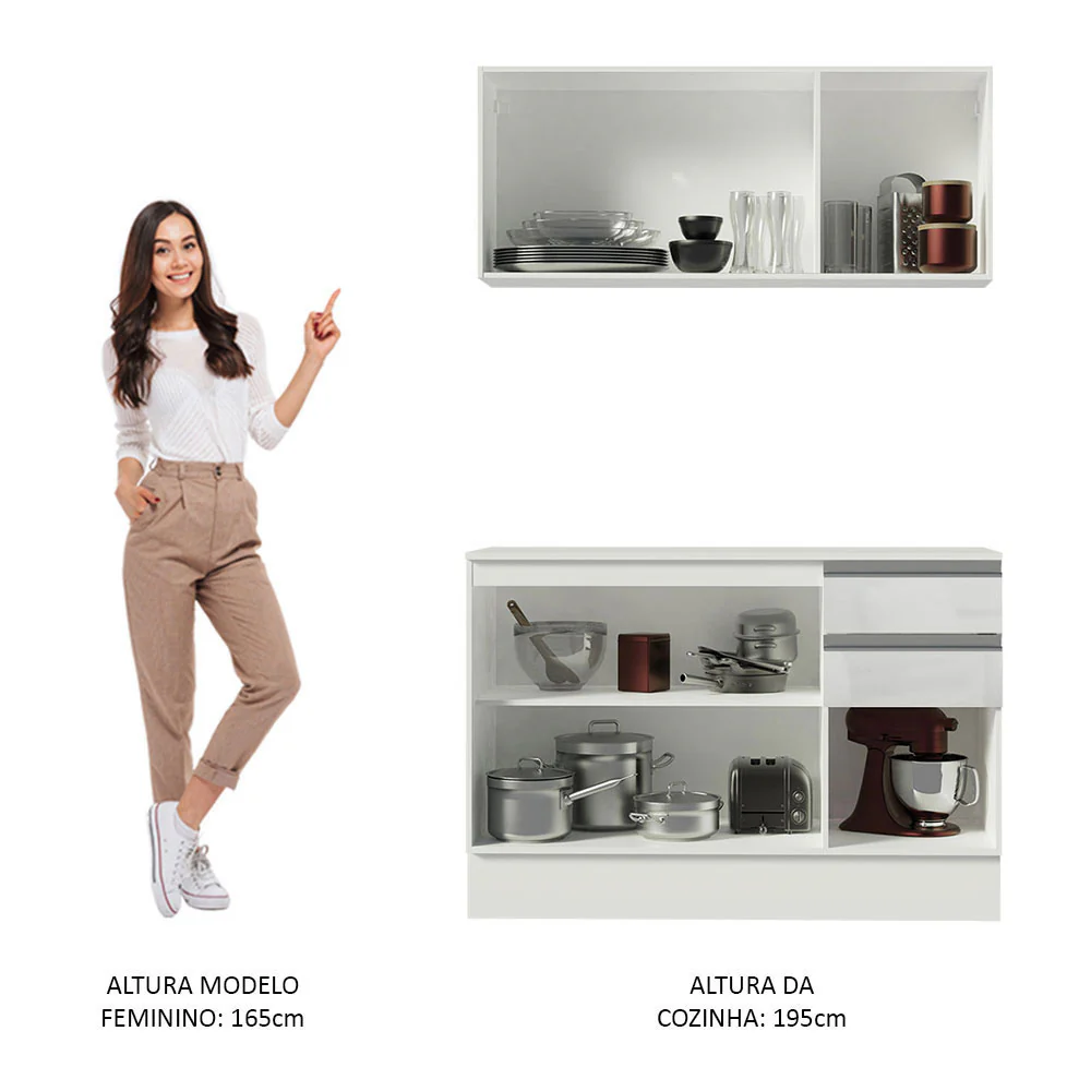 Armário de Cozinha Compacta 100% MDF 120 cm Frentes Branco Brilho Smart Madesa XP - Image 6