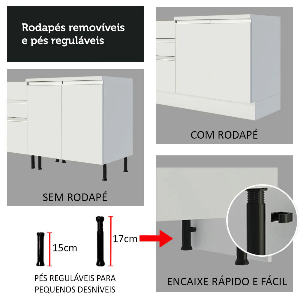 Armário de Cozinha Compacta 100% MDF 170 cm Branco Smart Madesa 01 - Image 10