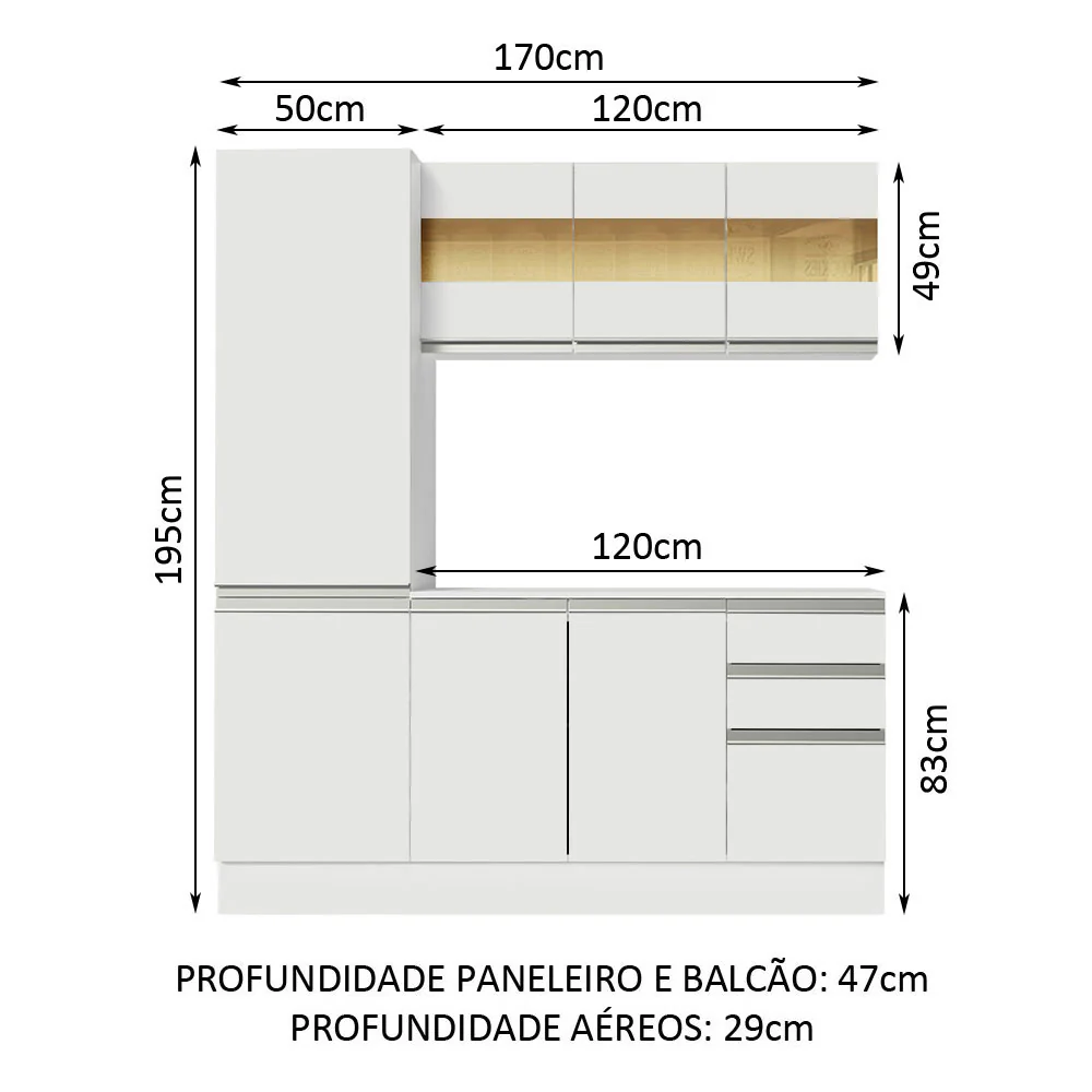 Armário de Cozinha Compacta 100% MDF 170 cm Branco Smart Madesa 01 - Image 3