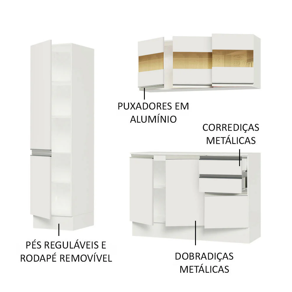 Armário de Cozinha Compacta 100% MDF 170 cm Branco Smart Madesa 01 - Image 4