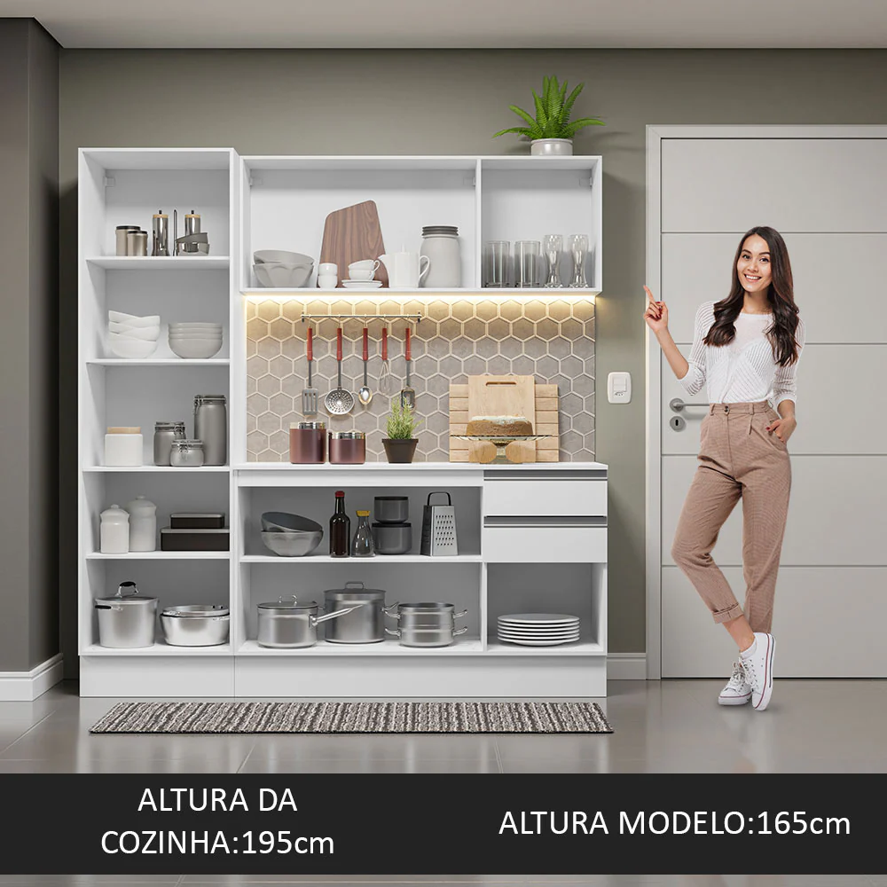 Armário de Cozinha Compacta 100% MDF 170 cm Branco Smart Madesa 01 - Image 6