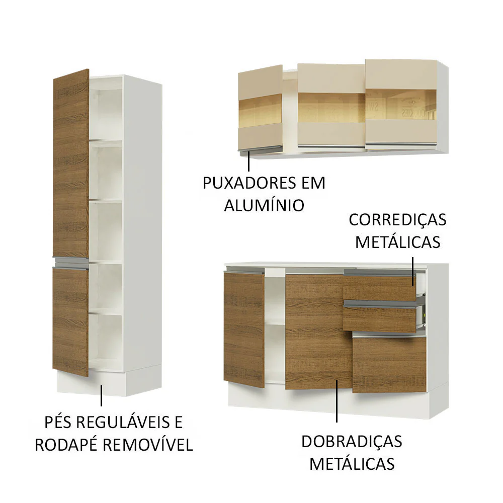 Armário de Cozinha Compacta 100% MDF 170 cm Branco/Rustic/Crema Smart Madesa 01 - Image 4