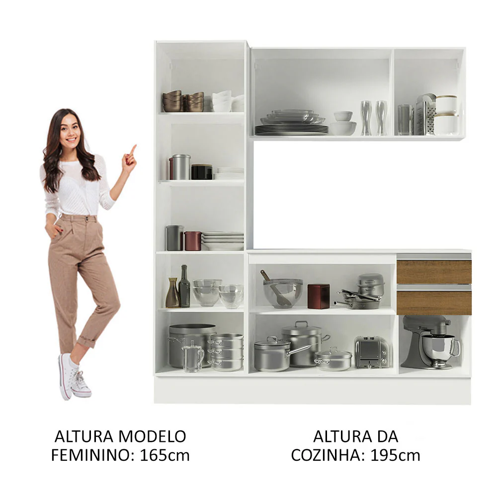Armário de Cozinha Compacta 100% MDF 170 cm Branco/Rustic/Crema Smart Madesa 01 - Image 6