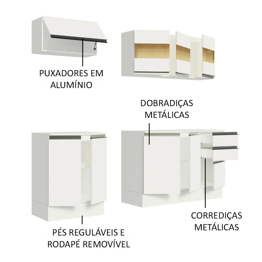 Armário de Cozinha Compacta 100% MDF 180 cm Branco Smart Madesa 01 - Image 4